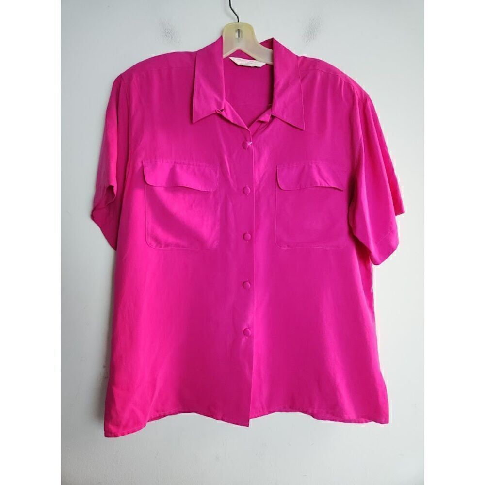 Peter Martin Collection Vtg Women Pink Button Down 100% Silk Blouse size Medium
